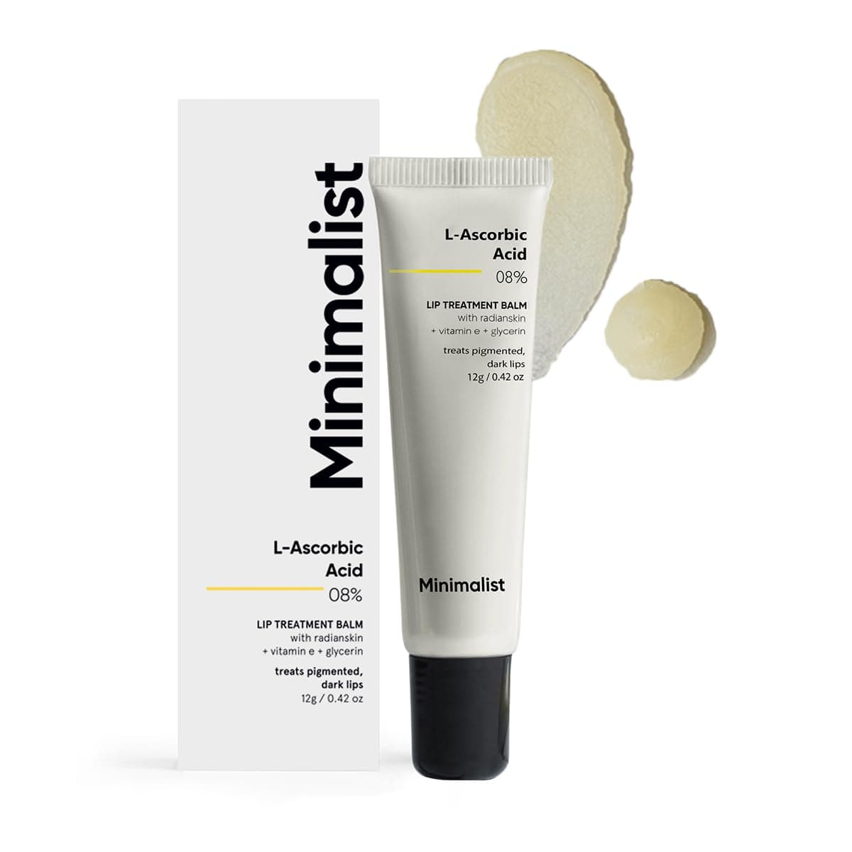 Minimalist Lip Treatment Balm for Pigmented & Dark Lips | 8% L-Ascorbic Acid with Vitamin E, Radianskin & Glycerine | For Women & Men | 12 gm