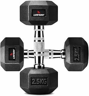 LEEWAY 2.5 Kg Dumbbell Set of 2 | Rubber Coated Hex Dumbbells | (2.5kg Pair) Total 5 Kg Weight for Home Gym Workout & Strength Training | Non-Slip Grip | Cast iron Fix Weight Hex Dumbble