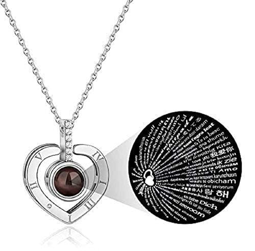 MEENAZ Valentine Gift 18k Rose Silver Platinum I Love You in 100 Different Languages Stylish Heart Chain Pendant Necklace for Women Girls Heart Necklace for woman Anti tarnish jewelry 118