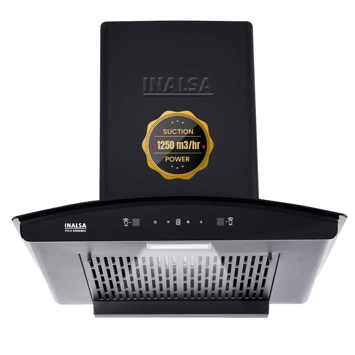 INALSA Kitchen Chimney for Home Auto clean|Filterless Chimney|Motion Sensor & Touch Control|60 cm 1250 m³/hr Suction|7 Year Warranty On Motor (Zylo60BKMAC)