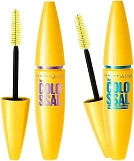 Maybelline New York Volume Express Colossal Masacara, Waterproof, Black, 10 Ml And Maybelline New York Volume Express Colossal Mascara, Washable, Glam Black, 10.7Ml