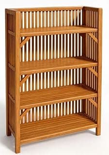 BIGBUCKS® Bazar Bamboo 4-Tier Folding Shelf, Brown, Slatted Storage Rack for Books, Shoes, and Display for Home & Office use