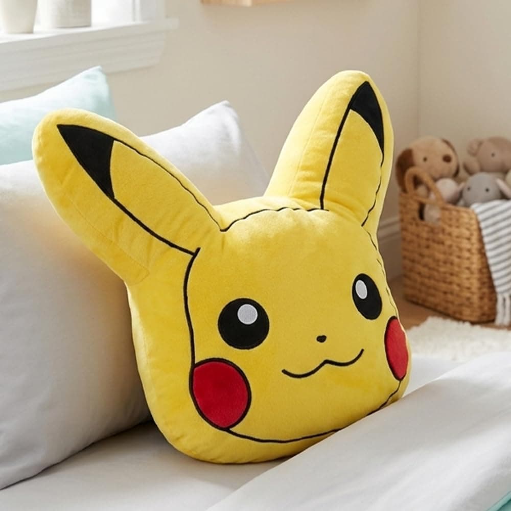 Mirada Yellow Pokemon Pikachu Face Soft Toy Officially Licensed | Soft & Comfortable Plush Pillow for Kids & Fans | Plush Toys, Stuffed Animals, Cute Soft Toys, Baby Gift, Room Decor Pillow | 35cm