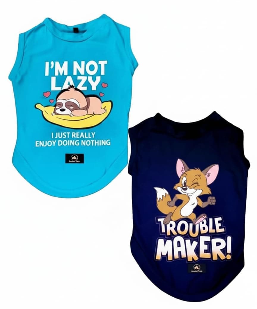 Golden Tails Printed Pet T-Shirts for Dogs and Cats, Pine Green and Navy Blue, Set of 2 T-Shirts (Small, 14 Inches)