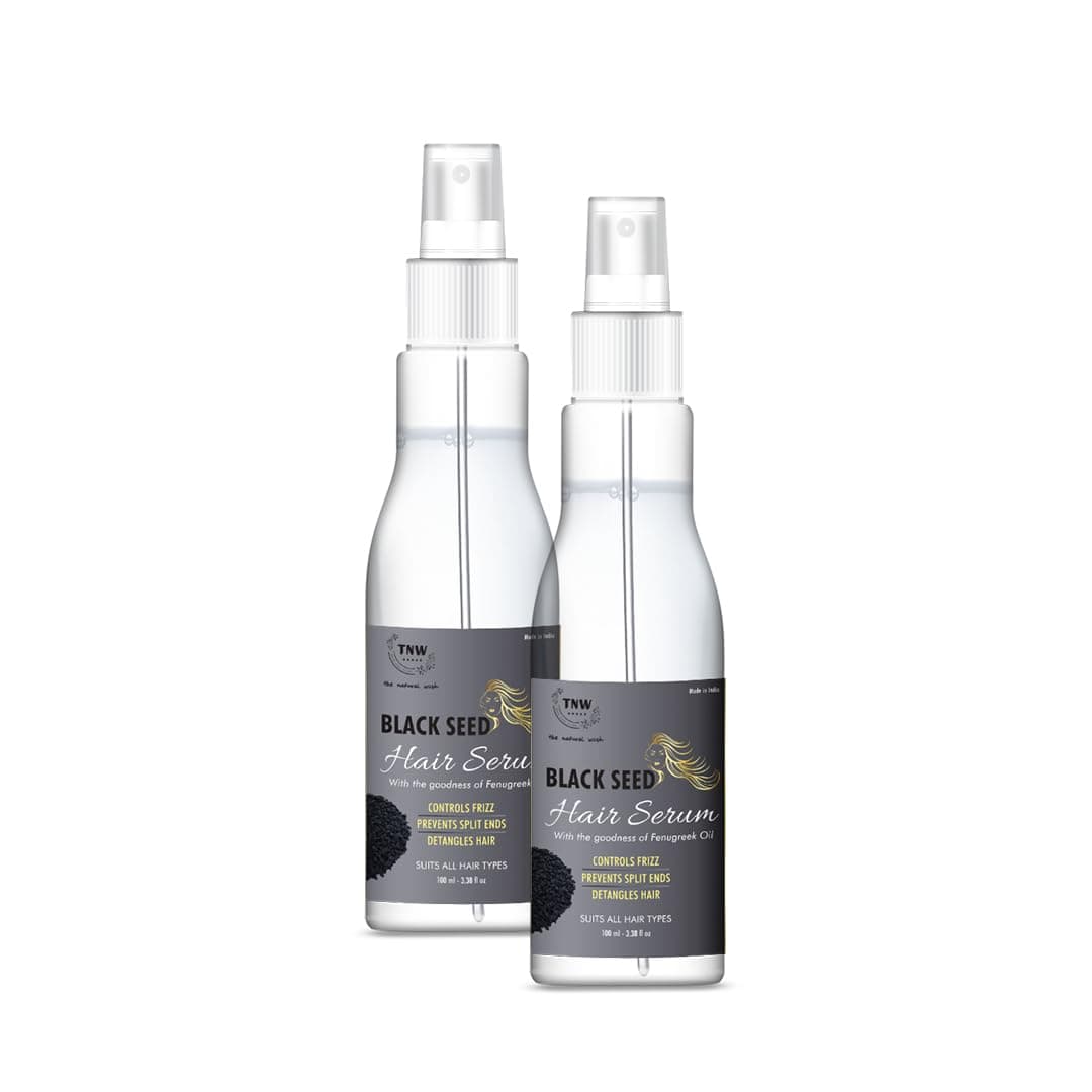 TNW-THE NATURAL WASH Black Seed Hair Serum (Pack of 2*100ml) | With Fenugreek & Essential Oils | Serum For Dry, Frizzy & Curly Hair | Smooth Silky Touch & Instant Shine | All Hair Types | Men & Women