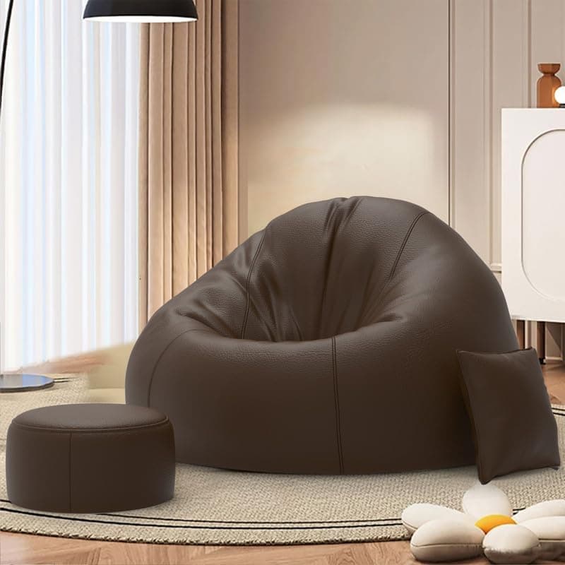 Biggie Bean Bag Filled XXXXXL Bean Bag with Free Square Footrest - Official : SnuggleSphere Range (Color : Brown), Faux Leather