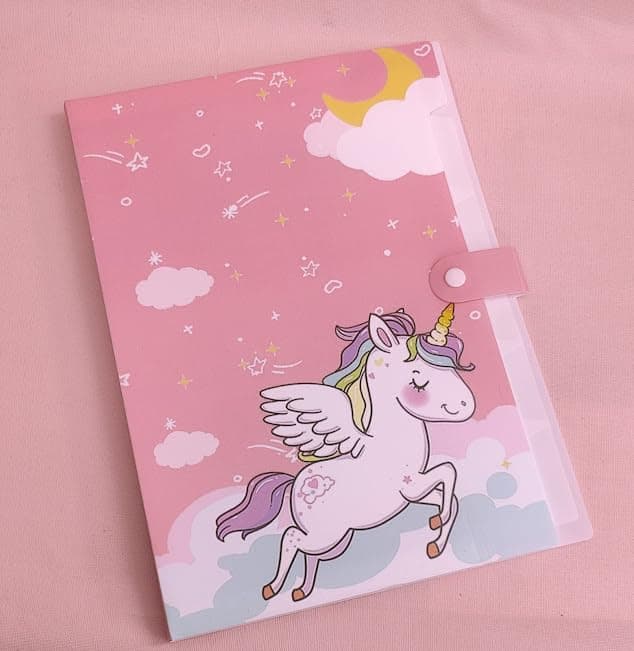 TERA 13 Unicorn File Folder with Button Lock (1 pcs) UnicornTtheme Certificates Holder with 6 Pockets Office Document File, Expandable Folder Document Return Gifts