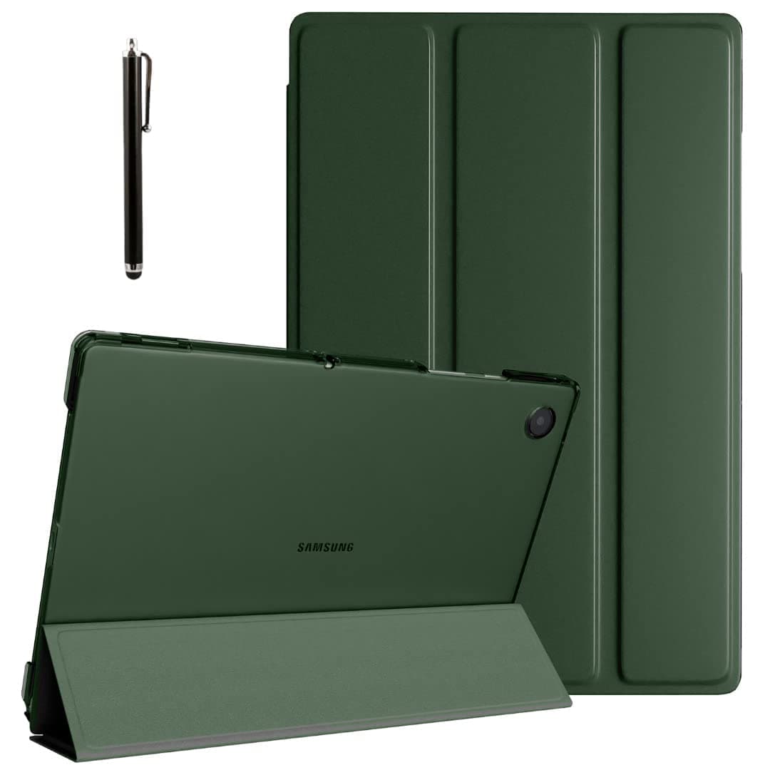 ProElite Smart Flip Case Cover for Samsung Galaxy Tab A8 10.5" SM-X200/ SM-X205/ SM-X207 Translucent Back with Stylus Pen, Dark Green