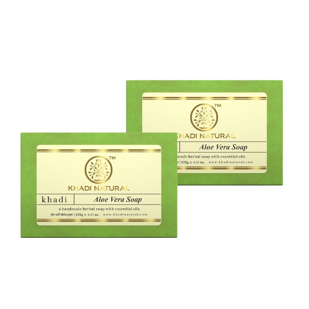 KHADI NATURAL Aloevera Handmade Soap, 125g|Herbal Bathing for Healthy Skin | Natural Soap with Essential Oils | Suitable for All Skin Types | Pack of 2