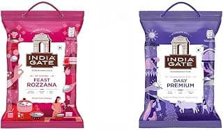 India Gate Basmati Rice FEAST ROZZANA, 5kg + India Gate Basmati Rice Daily Premium 5 kg