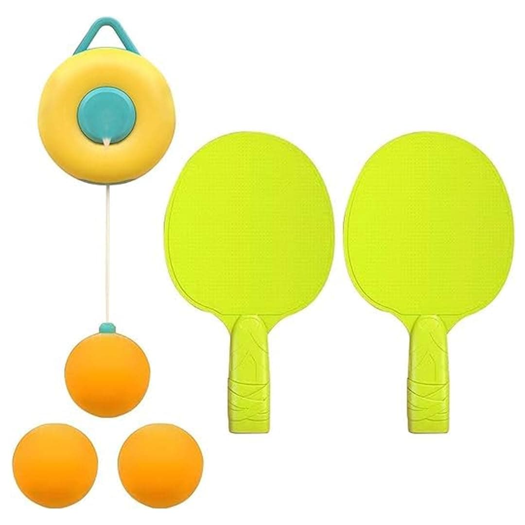 Kidology Hanging Table Tennis Trainer With Round Hook, Self Training Workout Indoor Gaming 2 Racket & 3 Ping Pong Practice Ball Portable - Parent Child Interaction Indoor Toys For Kids, Multicolor