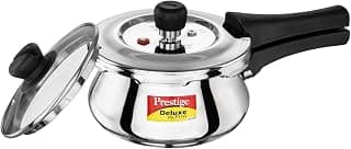 Prestige Deluxe Alpha Svachh Stainless Steel Pressure Cooker 1.5L With Glass Lid (With Deep Lid For Spillage Control )