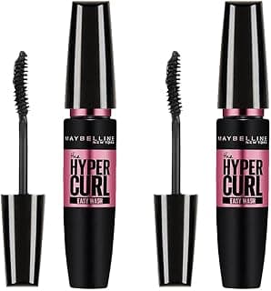 Maybelline New York Hypercurl Mascara, Curls Lashes, Highly Pigmented Colour, Long-lasting, Washable, Black 9.2ml (Pack of 2)