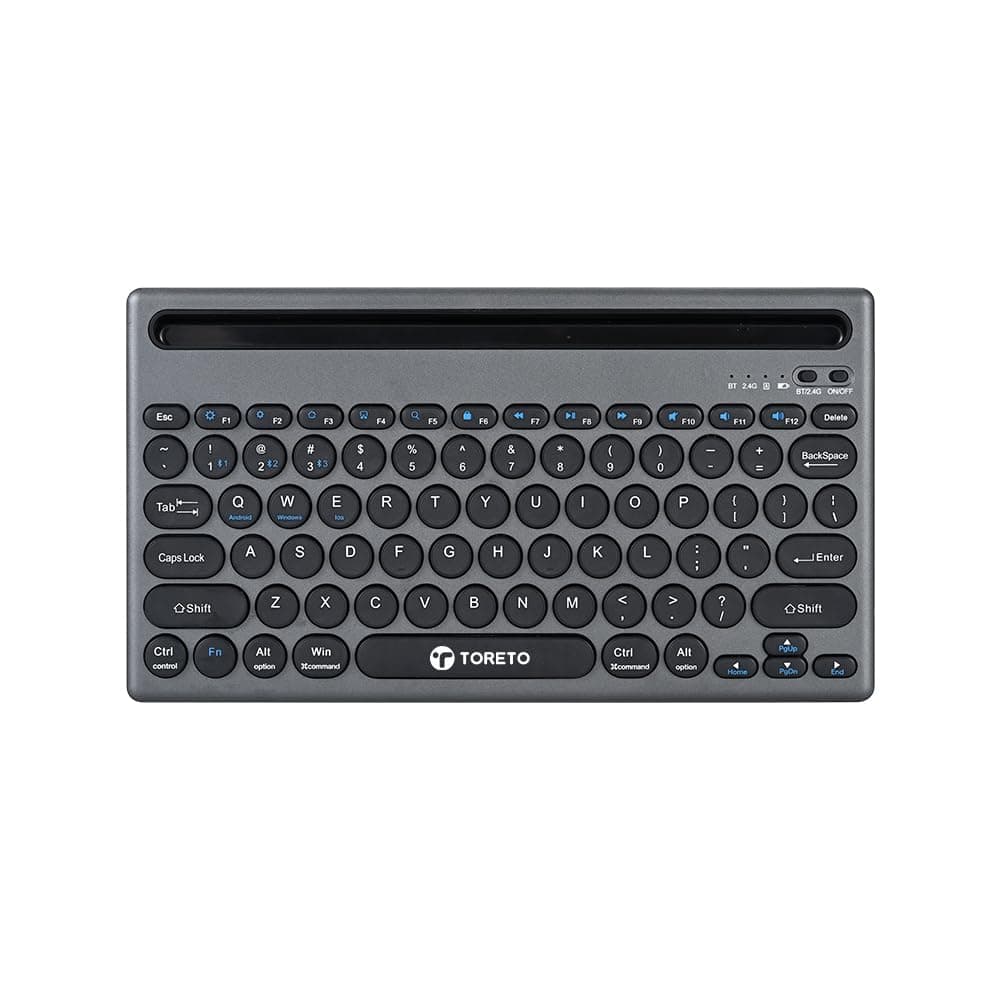 Toreto Bubble Duo Wireless Keyboard with Bluetooth 5.0 & 2.4GHz Dual Mode, Smart Slot Holder, Type-C Charging, Compatible with iOS/Windows/Android – Slim & Portable Design (Grey)