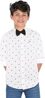 Allen Solly Boys' All-Over Print Party Shirt | Full Sleeve | Bow Tie Detail | Regular Fit | Festive & Special Occasion Wear