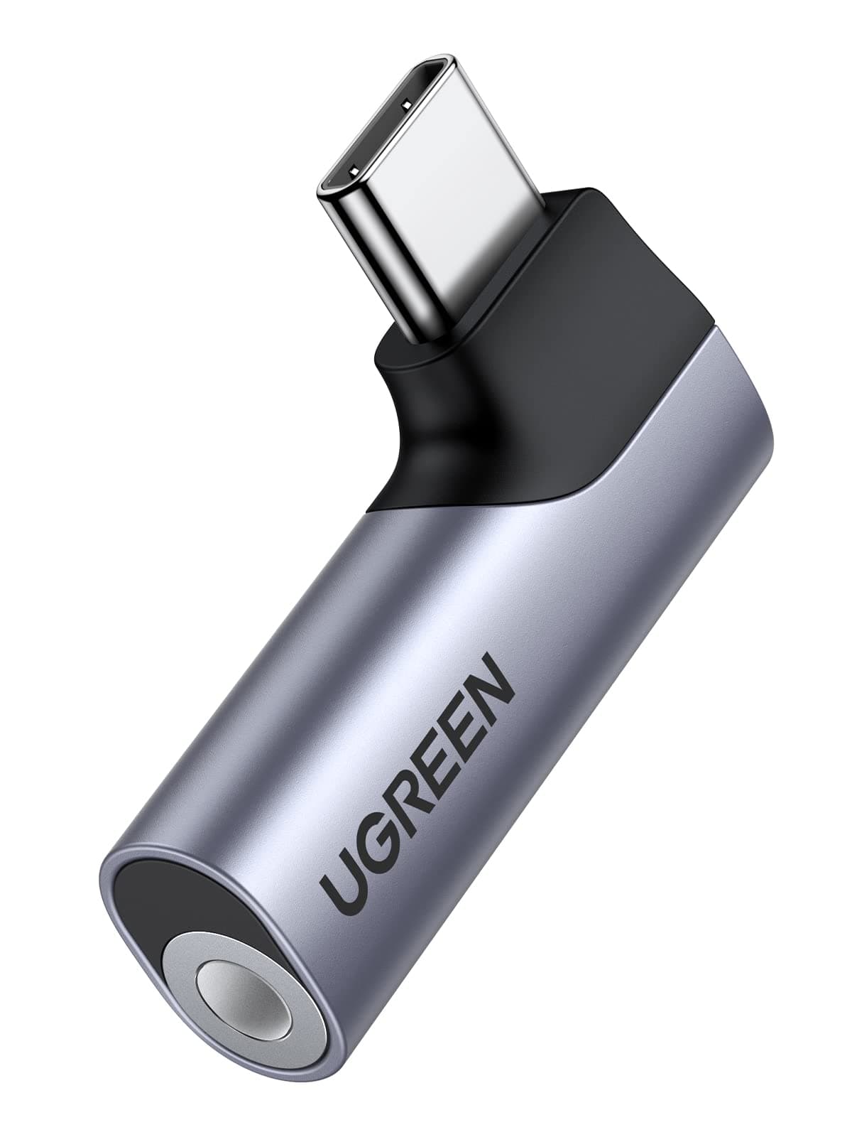 UGREEN 90 Degree USB C to 3.5mm Audio Adapter Headphone Dongle Grey | Right Angle, HiFi Stereo DAC 96KHz/24bit, Compatible with iPhone 17 16 Pro Max Galaxy S26, Aluminum Shell, Type C to Aux Jack