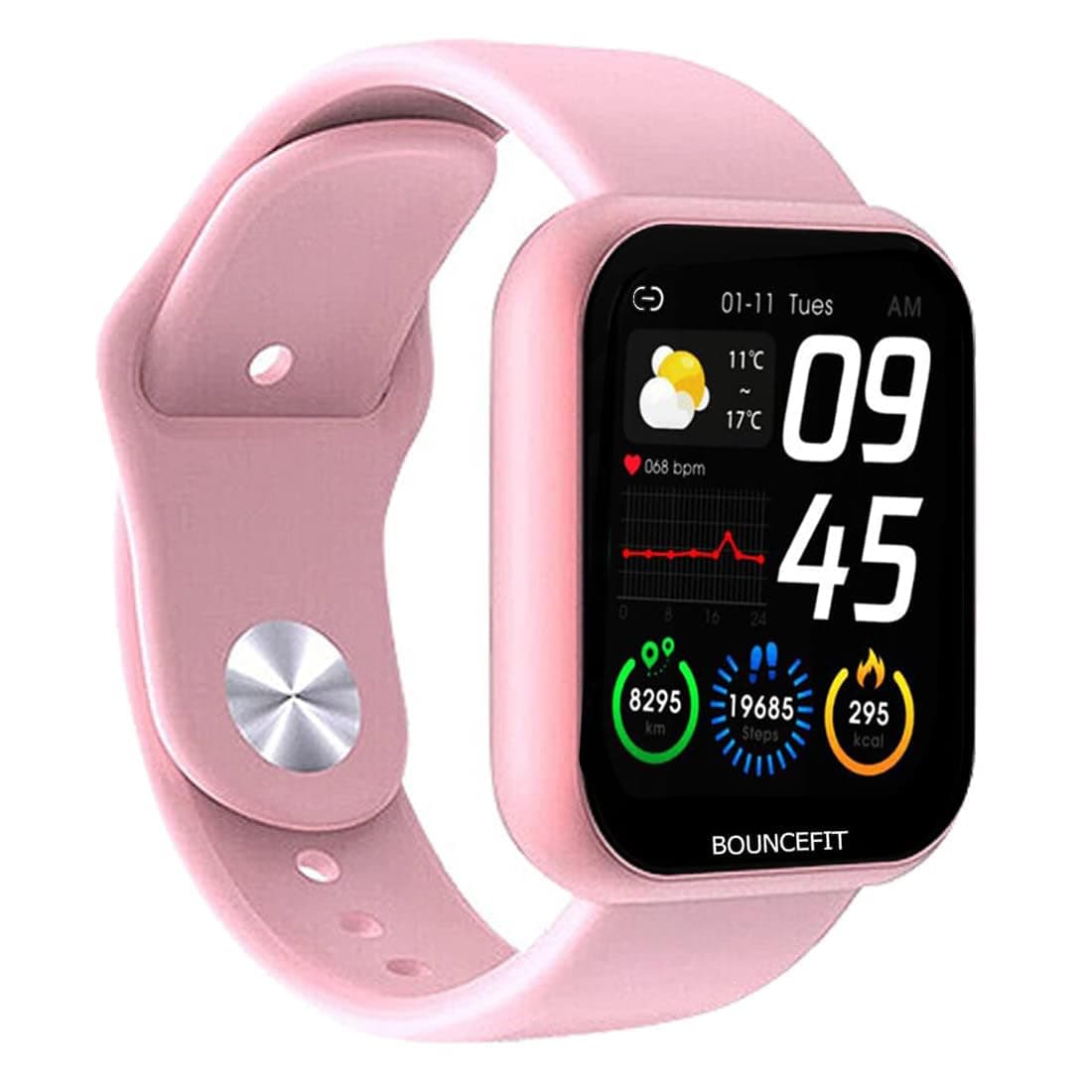 Bouncefit M I D116 Fitness Band Smart Watch for Men, Women, Boys, Girls, Kids – Single Touch Interface, Water Resistant, Workout Modes, Quick Charge Sports Smartwatch – Pink