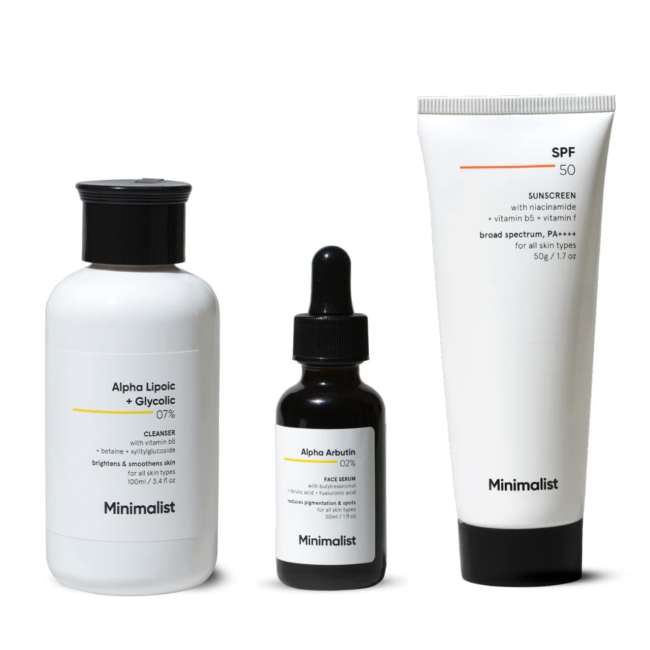 Minimalist Anti-Pigmentation Kit, Skin Care Routine Kit For Unisex, Face Wash, Serum & Sunscreen Combo, 180g