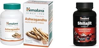 Himalaya Ashwagandha | 100% Pure Ashwagandha Root Extract | For Stress Relief | Rejuvenates Mind & Body | 120 Tablets & Shilajit Capsule|60s|Enhances Stamina,Energy and Power|Supports Healthy