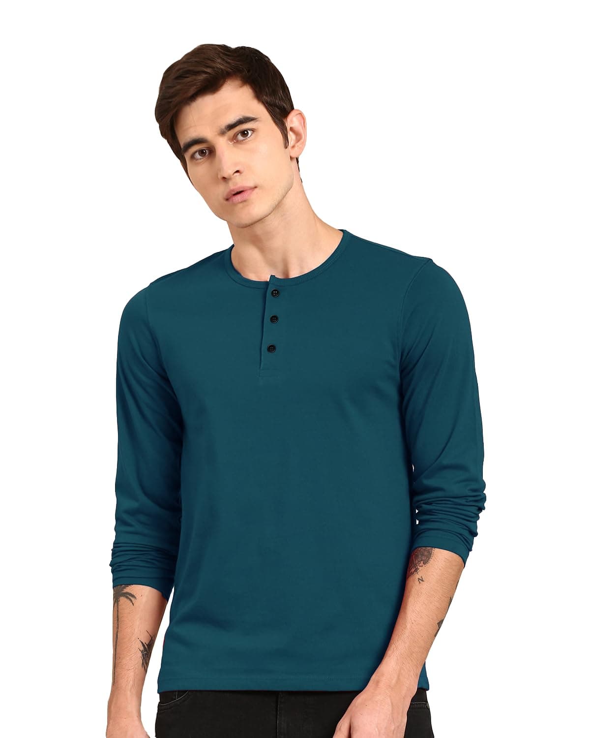 LAZYCHUNKS® Men's Full Sleeve Henley Neck Cotton Blend T-Shirt | Solid Regular Fit for Boys & Men | Soft Breathable Fabric | Casual Size S to 3XL