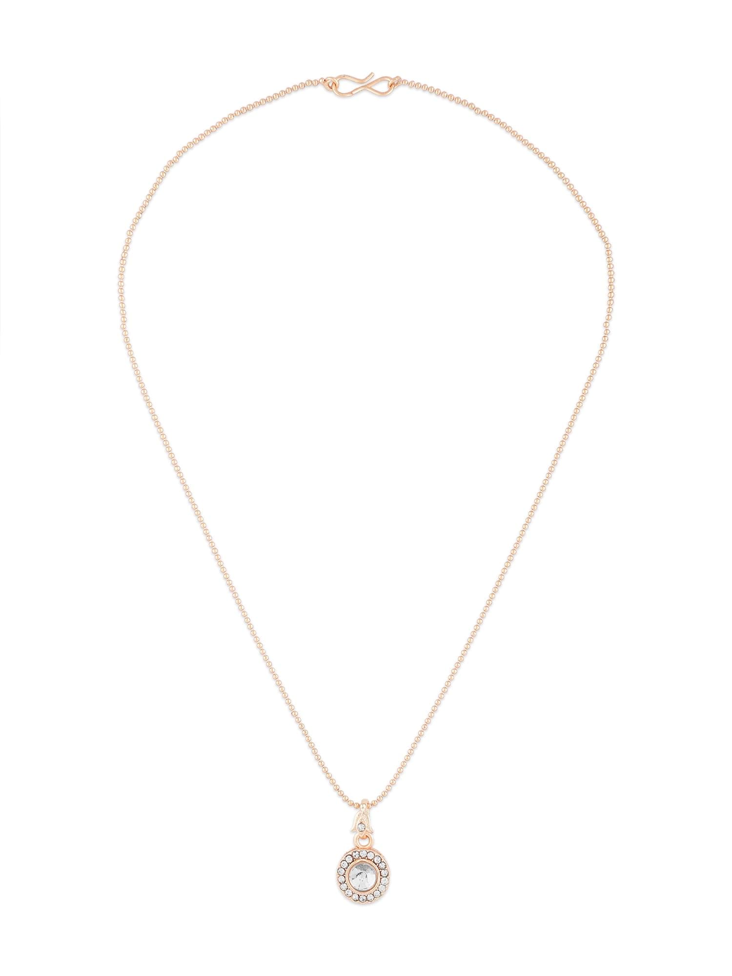 ZAVERI PEARLS Rose Gold Contemporary Austrian Diamond Embellished Round Shape Pendant & Chain For Women-ZPFK16813