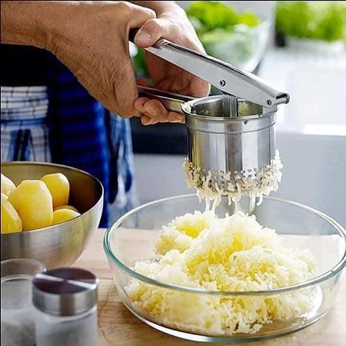 Shiv Shakti Store Stainless Steel Potato Masher & Ricer – Heavy-Duty Presser, Crusher & Squeezer – Ideal for Potatoes, Radishes, Vegetables – Ergonomic Handle, Easy to Clean Pack of 1