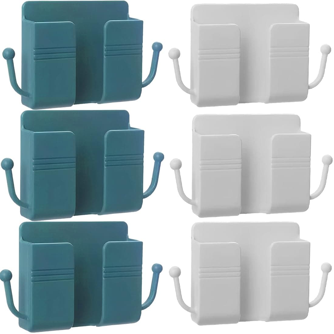 OIVO INDIA Wall Charger Hook Mobile Phone Holder Universal Cellphone Hanging Bracket Hooks Charging Dock Stand (Blue & White, Combo of 6)
