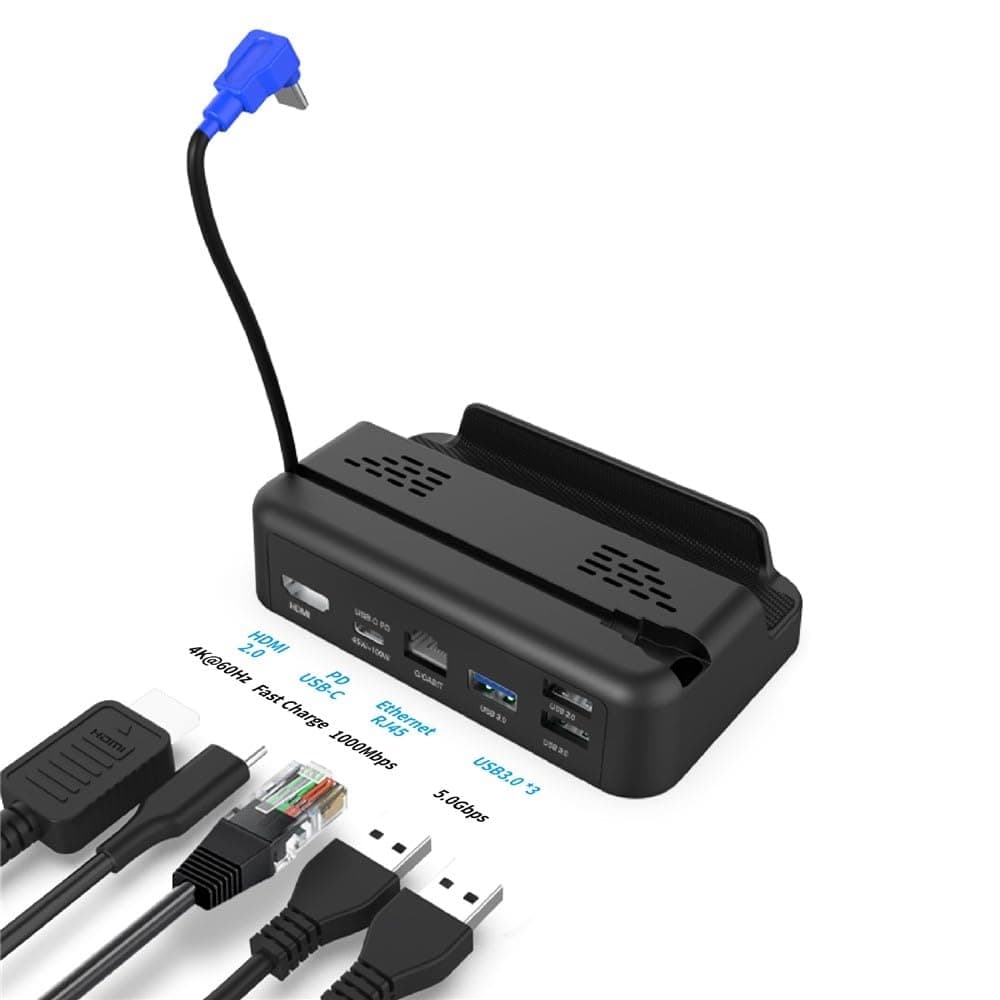 New World Docking Station for Steam Deck 6 in 1 TV Dock with HDMI 2.0 4K@60Hz, 1000Mbps Gigabit Ethernet, USB-A 3.0 and Full Speed Charging USB-C Port Compatible with Valve Steam Deck