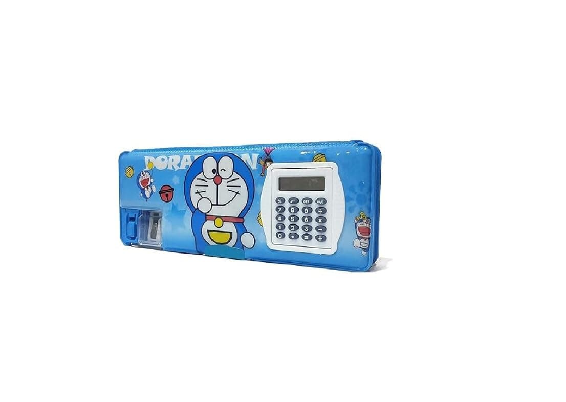 ECLET 1PC Pencil Box with Calculator & Dual Sharpener Magnetic Jumbo Pencil Box Geometry Box (Blue) - JK