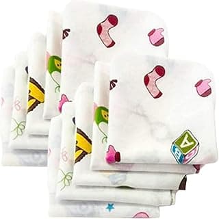 Trance Home Linen Super Soft 100% Cotton Thin Malmal Face Towels | Reusable Hygiene Wash Cloth | Napkin For New Babies | School Use (Small 40X40 Cm,Nursery Designs - Pack Of 10 Pcs), 200 Tc