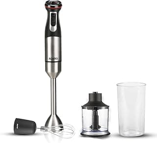 AGARO Grand 1000 Watts Hand Blender With Chopper, Jar & Whisker, 2 Variable Speed Modes & Speed Regulator, Stainless Steel Blades(Black)