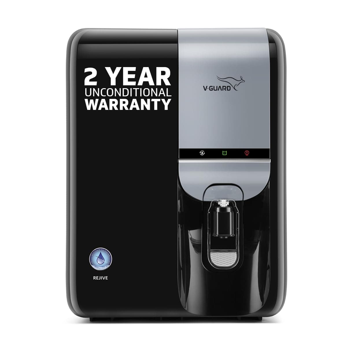 V-Guard Rejive 2X RO+UF Alkaline Water Purifier with Stainless Steel Tank | No Service Cost for 2 Years: True Unconditional Warranty | 8 Stage | Triple Powered Alkaline Health Charger | 5.5 L