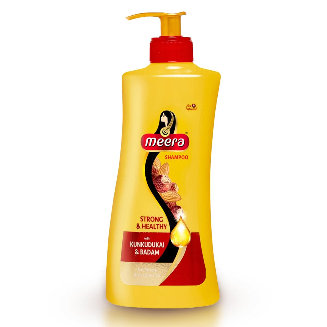 Meera Strong and Healthy Shampoo, With Goodness Of Kunkudukai and Badam, For Men And Women ,650ml, Yellow (MSAM0650SNH01R)
