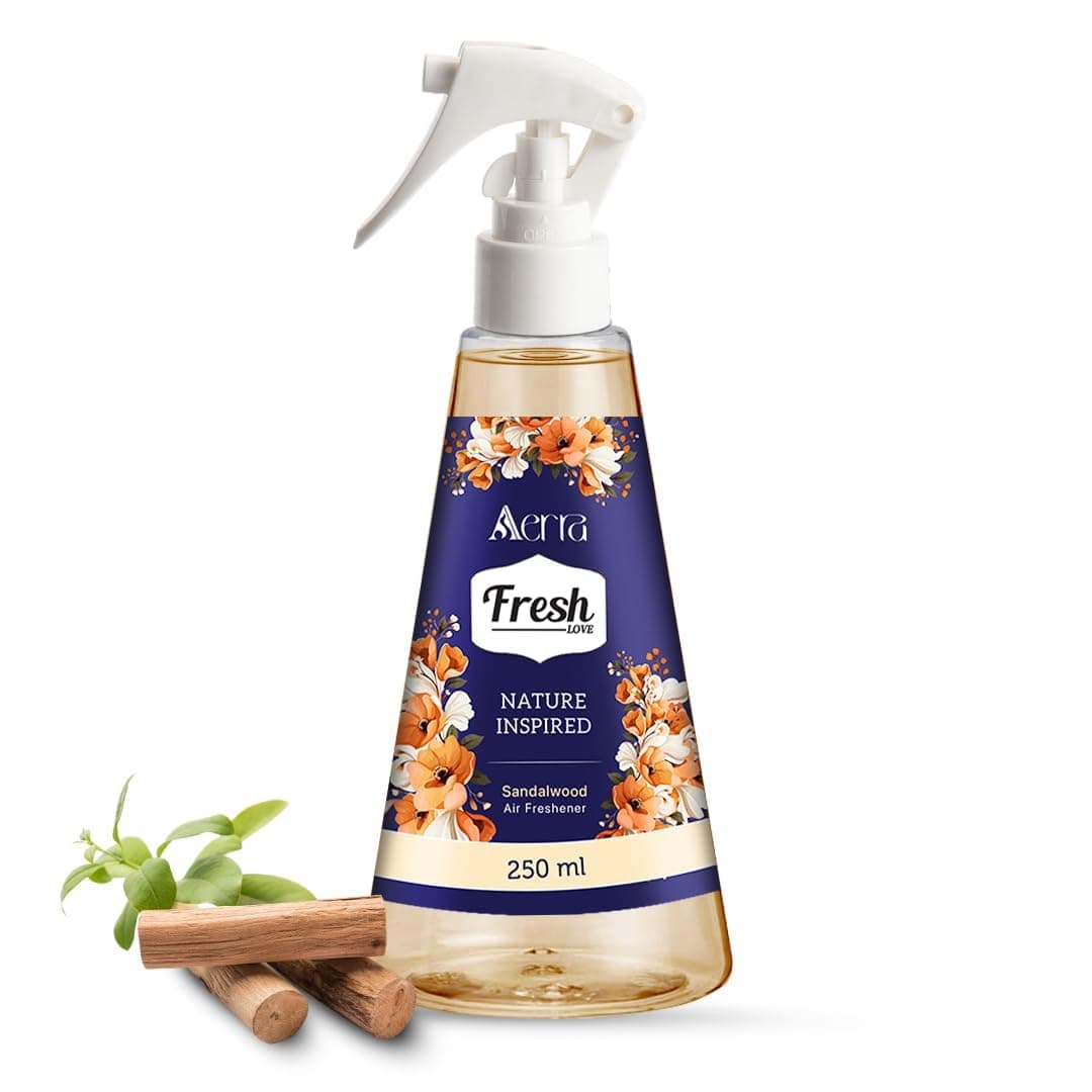 Aerra Sandalwood Air Freshener 250ml | 3000+ Sprays | 12H | Non-Aerosol | | 3000+ sprays, 60+ days. 12-hour Sandalwood fragrance. Eliminates masala, damp & smoke odors. Non-aerosol. car & pooja room.