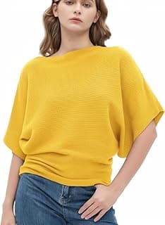 Zilcon Woman Fashion Ribbed Batwing Sleeves Bagy Balloon Style Fit Tops for Women Women Formal, Casual, Office, Date, Outing, Party Tops