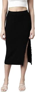 SHOWOFFFF Women Solid Straight Skirt | Knitted Skirt's for Womens | Mid-Rise Regular Fit Midi Skirts for Women's
