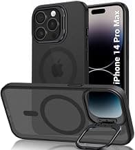 TheGiftKart Hybrid Matte Frosted Back Cover Case for iPhone 14 Pro MAX Compatible with MagSafe | Built-in Stand | Shockproof Hard Back Case Cover for iPhone 14 Pro MAX (PC & TPU, Translucent Black)