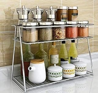 CR18 COLLLECTION Stainless Steel 2 Layer Kitchen Spice Rack| Modular Storage Rack | Kitchen Organizer Multipurpose Storage Shelf/Rack, Silver