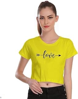 itki Utki Love Printed Crop Top, Slim Fit, Short Sleeves, Western Style, Super Comfortable & Breathable 100% Cotton Fabric, Crop Tops for Women