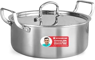 Wonderchef Stella Triply Stainless Steel Casserole with Lid | 22 cm, 3.5 litres | Compatible with Gas Stove, Induction, Ceramic Cooktop | Non-Toxic | Heavy-Duty Handle | 10-Year Warranty