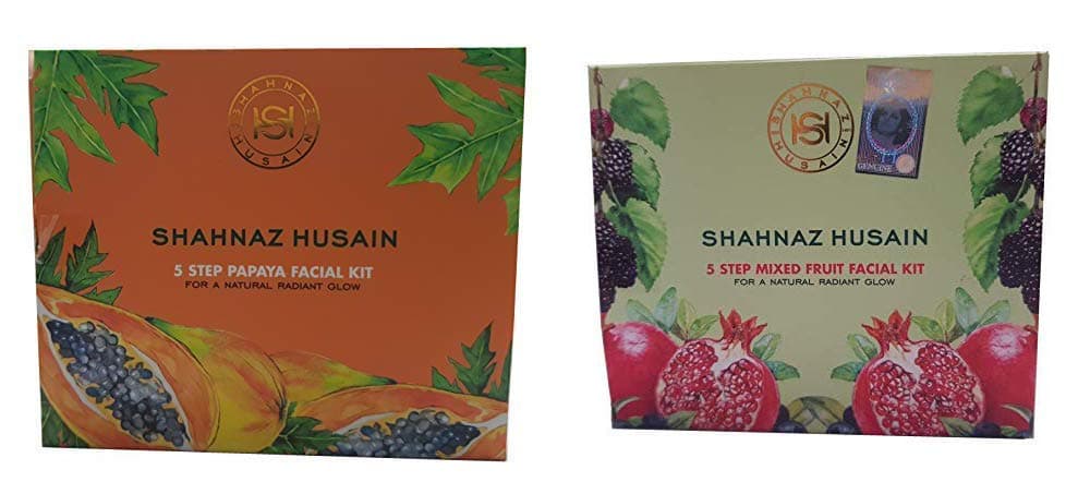 Shahnaz Husain 5 Step Facial Kit for Glowing & Rejuvenated Skin, Herbal Skincare Treatment, 50g (50gm (pack of 2), Papaya + Mix Fruit)