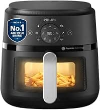 PHILIPS Air Fryer NA231/00 with touch panel, 6.2 Litre, Extra Large | with touch panel, uses up to 90% less fat, 1700W, with Rapid Air Technology (Black),Cooking window