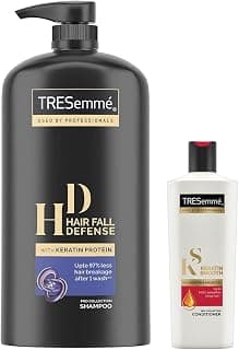 TRESemme Hair Fall Defence Shampoo, With Keratin Protein, Upto 97% Less Hair Breakage, 1 Ltr & TRESemme Keratin Smooth Conditioner 190 ml