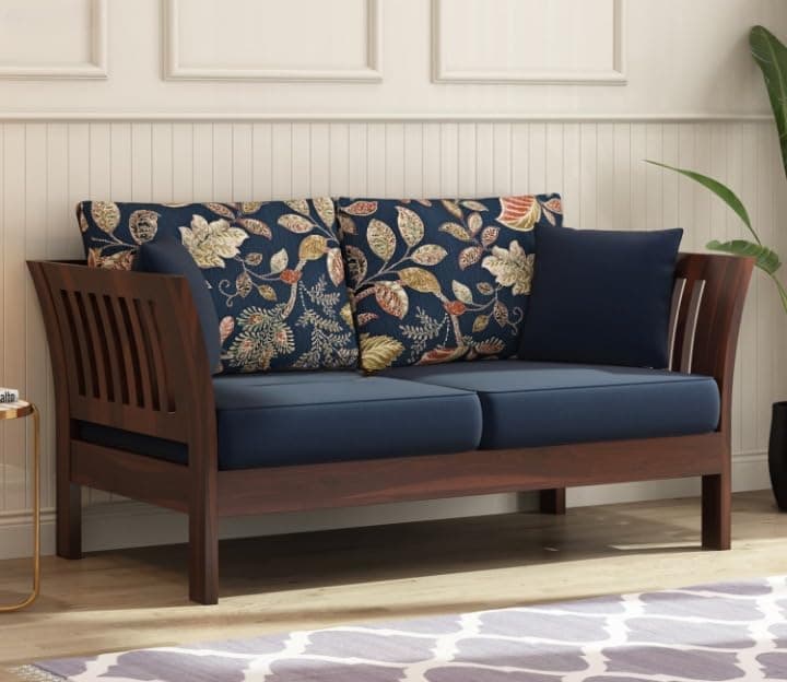 Porash Furniture Solid Sheesham Wood Two Seater Sofa Set with Cushion | Wooden 2 Seater Sofa for Home Bedroom Living Room Hall and Office (Walnut Finish)