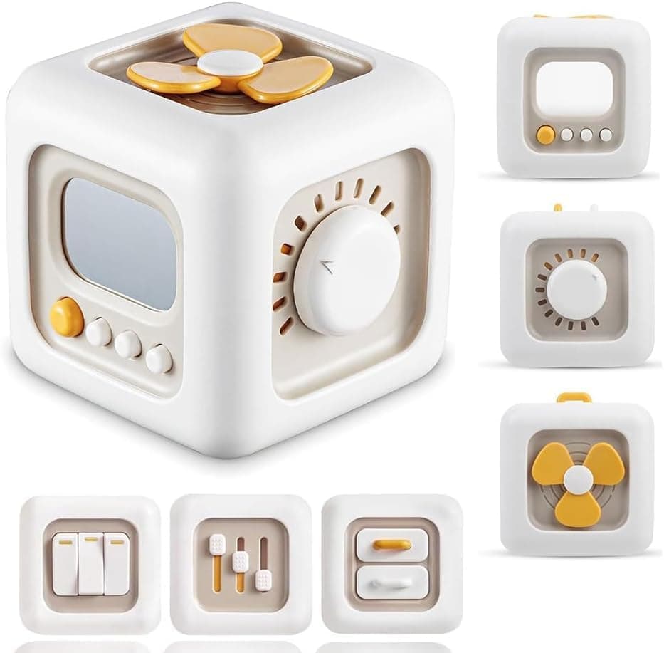BLiSS HUES 6-In-1 Activity Cube For 1-Year-Old Boys, Educational Busy Toy For Toddlers 1-3- Sensory Toy To Develop Fine Motor Skills-Travel-Friendly - Birthday Gift For Boys And Girls,White
