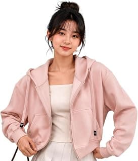 ADBUCKS Womens Crop Hoodie Jacket - Trendy Sporty Design, Fashionable Zip-Up, Ultra-Soft Fabric, Long Slee For Casual