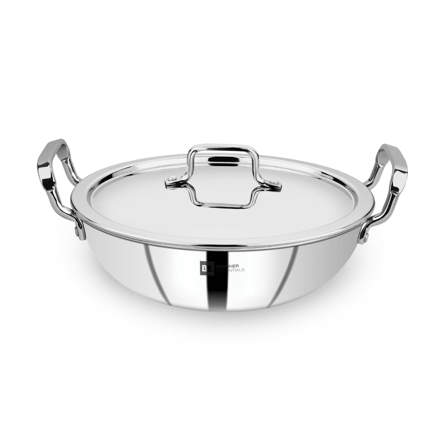 BERGNER BE Essentials Tripro Triply Stainless Steel 24cm Kadai, 2.5L Kadhai, Less Oil Use, Healthy Cooking, Faster and Even Heat Distribution, Easy to Clean - Induction Bottom and Gas Stove Ready