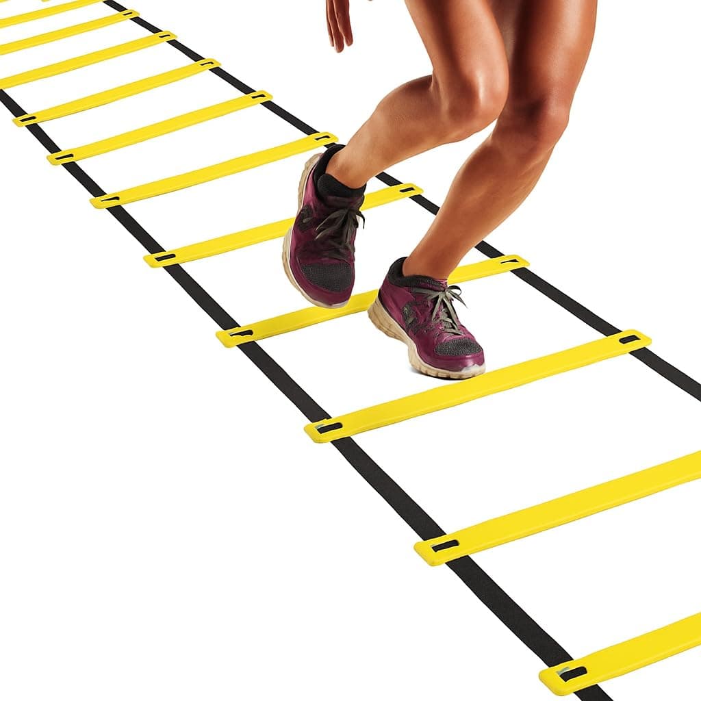 De Jure Fitness Adjustable Agility Ladder with Polypropylene Rungs & Durable Straps | Speed Ladder for Training, Exercise & Sports Drills | 4 Meter - 8 Rungs - Yellow