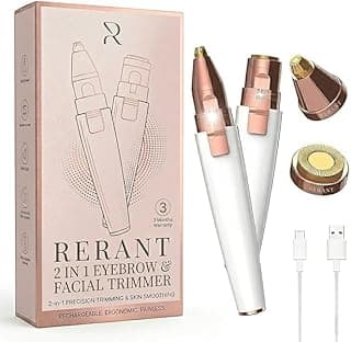 RERANT 2-in-1 Eyebrow Trimmer and Facial Hair Remover for Women, Rechargeable Electric Face Razor with Built-in LED Light, Painless Precision Eyebrow Razor and Lip Hair Trimmer, Portable (S1)