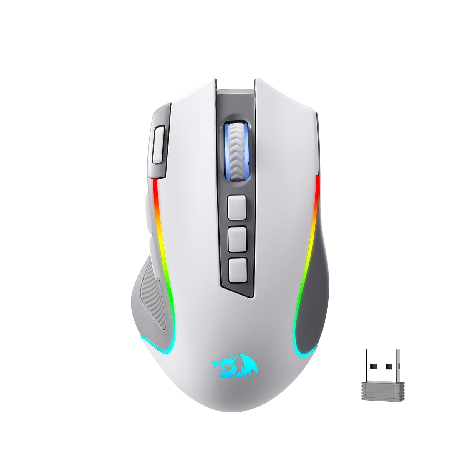 Redragon M612 PRO RGB Gaming Mouse, 8000 DPI Wired/Wireless Optical Gamer Mouse with 9 Programmable Buttons & 7 Backlit Modes, BT & 2.4G Wireless, Software Supports DIY Keybinds Rapid Fire Button | Cable-Free 0 Delay, Redefine Keybinding Macro, Vibing Backlight, Ergonomic Grip Body Comfort